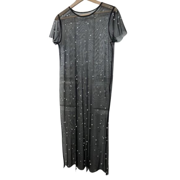 UNBRANDED | Women's Black Sheer Pearl Studded Sheer Dress | Size S - Picture 5 of 9